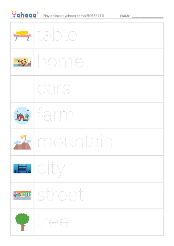 Picture and word rows worksheet for bird