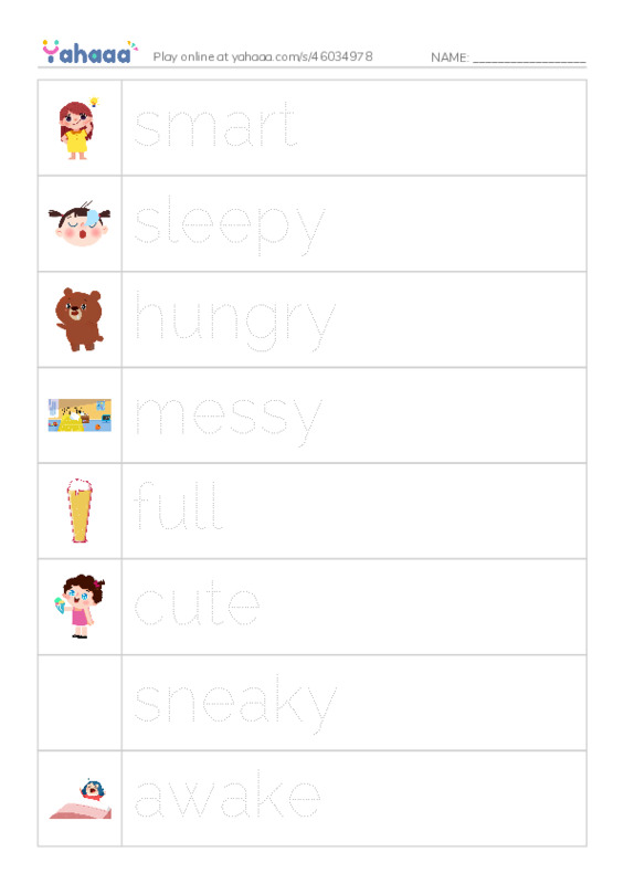 Picture and word rows worksheet for raccoon