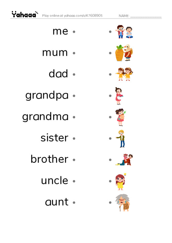 Draw a line to match worksheet for family