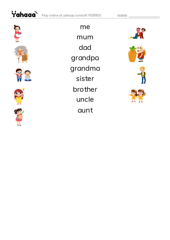 Match both sides worksheet for family