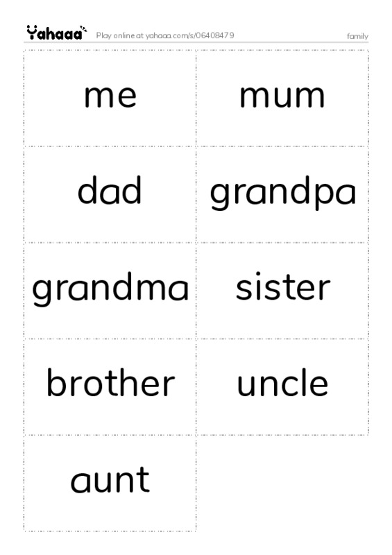 Word flashcards worksheet for family
