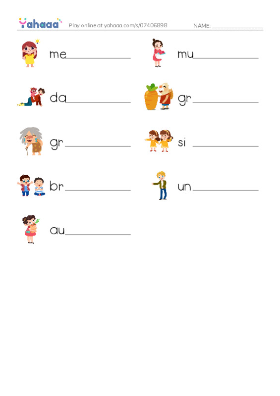Write the word rows worksheet for family