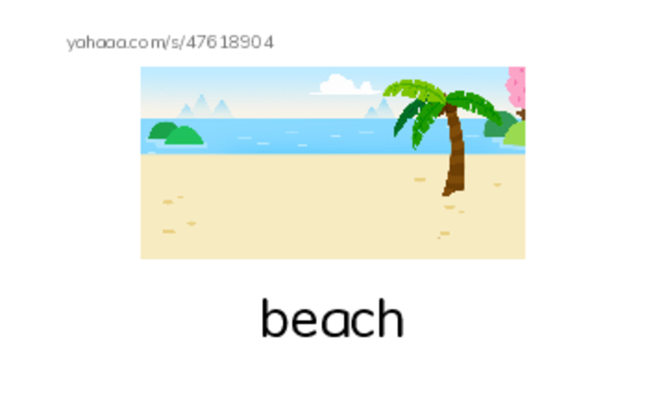Index cards with pictures worksheet for beach, sea, kite and 2 more