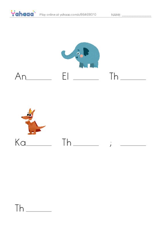 Finish the word worksheet for Animals at the Zoo, Elephant, The elephant has a big nose and 4 more