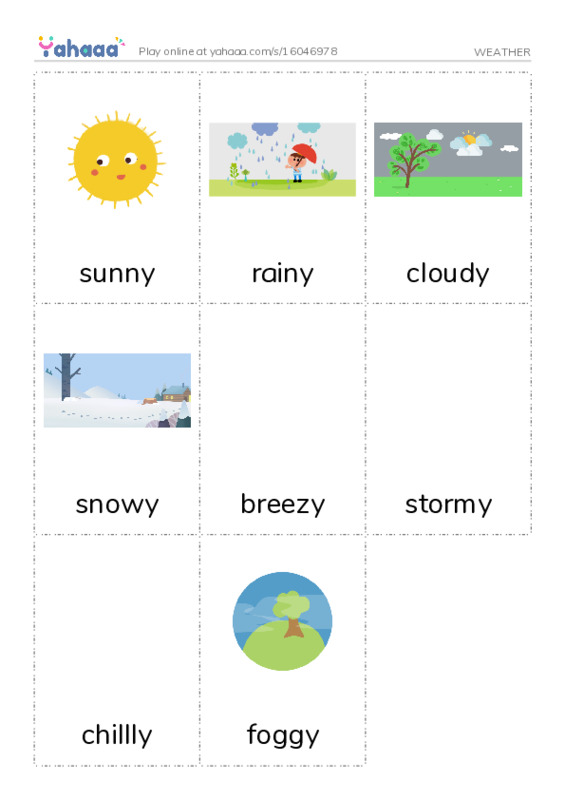 Picture flashcards worksheet for WEATHER