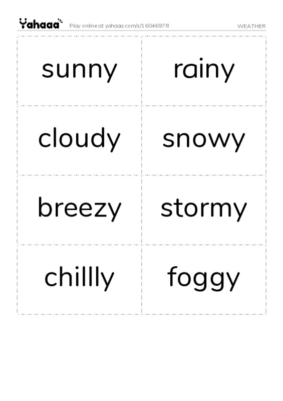 Word flashcards worksheet for WEATHER