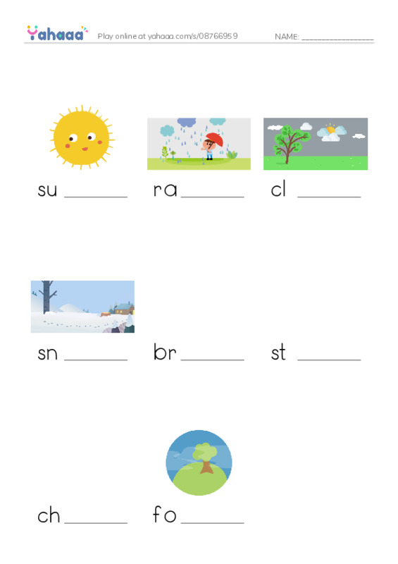 Finish the word worksheet for WEATHER