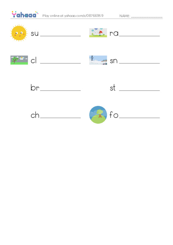 Write the word rows worksheet for WEATHER