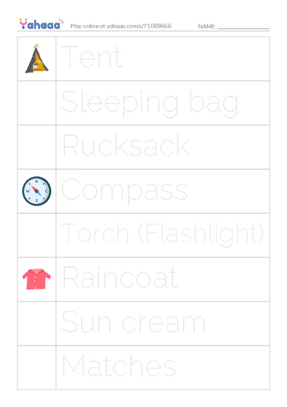 Picture and word rows worksheet for Vocabulary