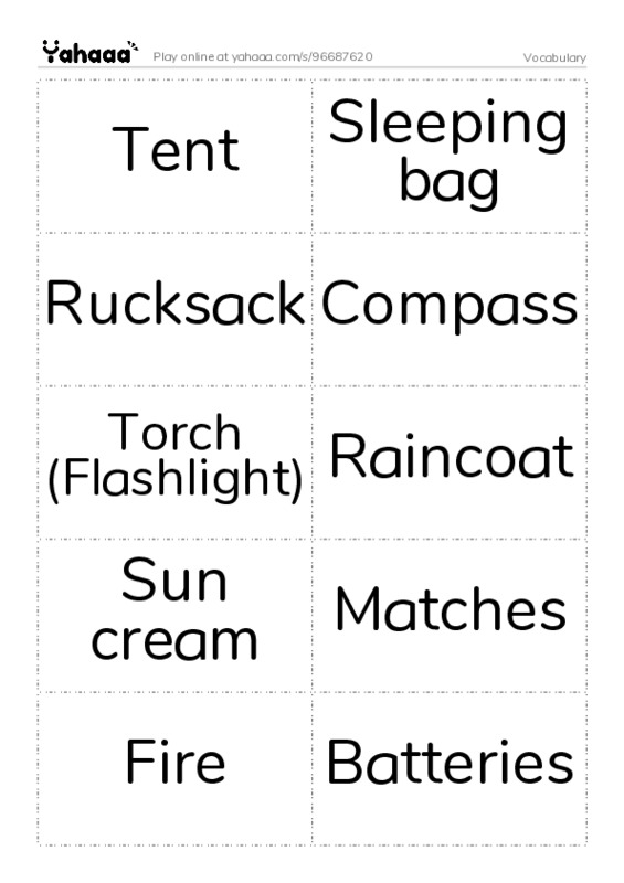 Word flashcards worksheet for Vocabulary