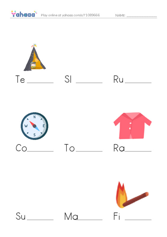 Finish the word worksheet for Vocabulary