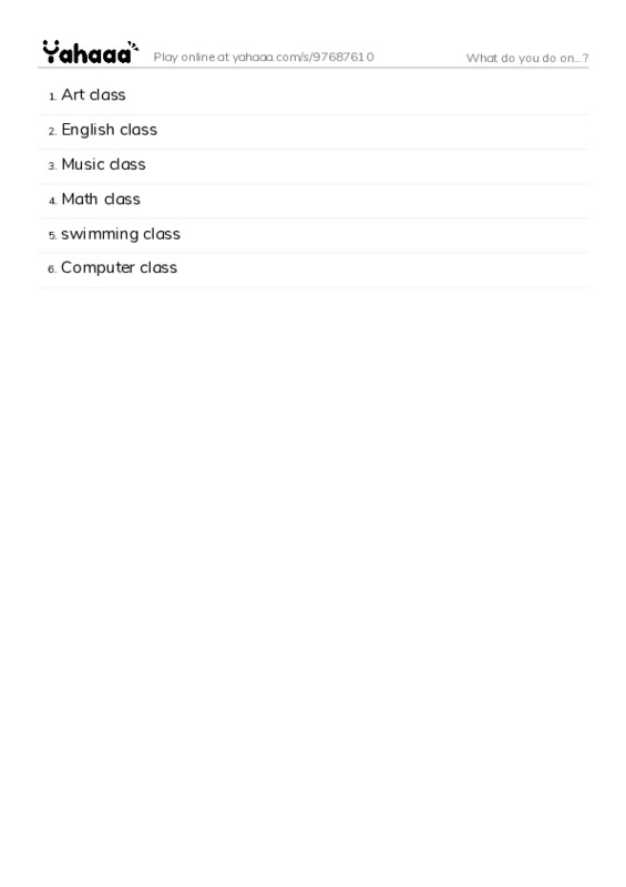 Word list with meanings worksheet for What do you do on...?