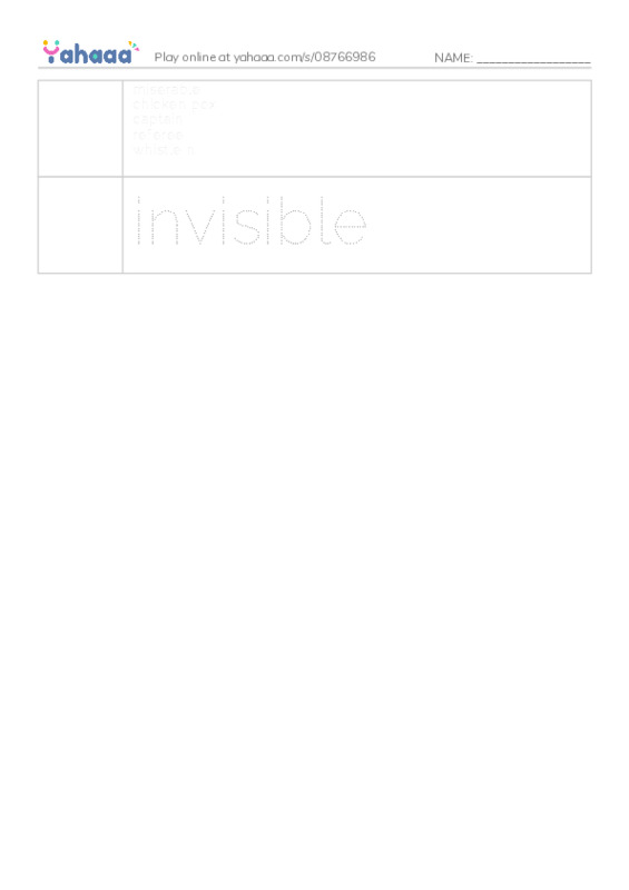 Picture and word rows worksheet for miserable
chicken pox
captain
referee
whistle n, invisible