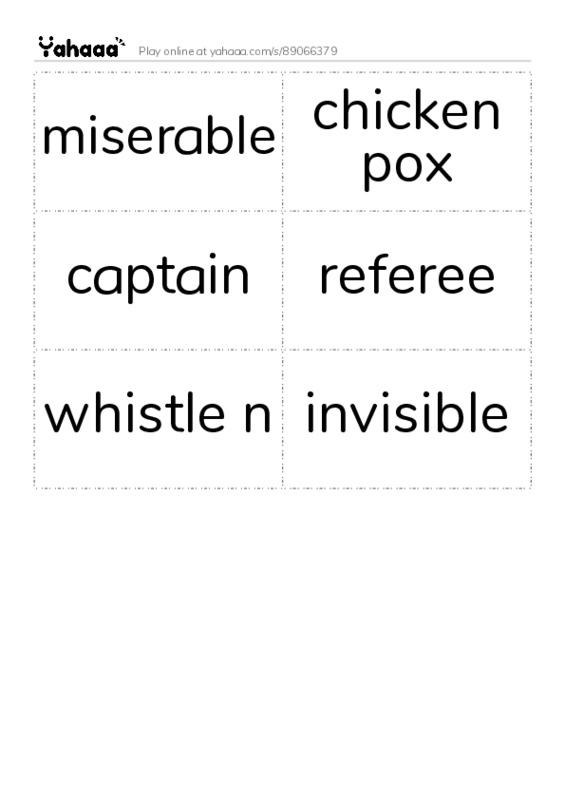 Word flashcards worksheet for miserable, chicken pox, captain and 3 more