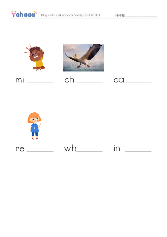 Finish the word worksheet for miserable, chicken pox, captain and 3 more