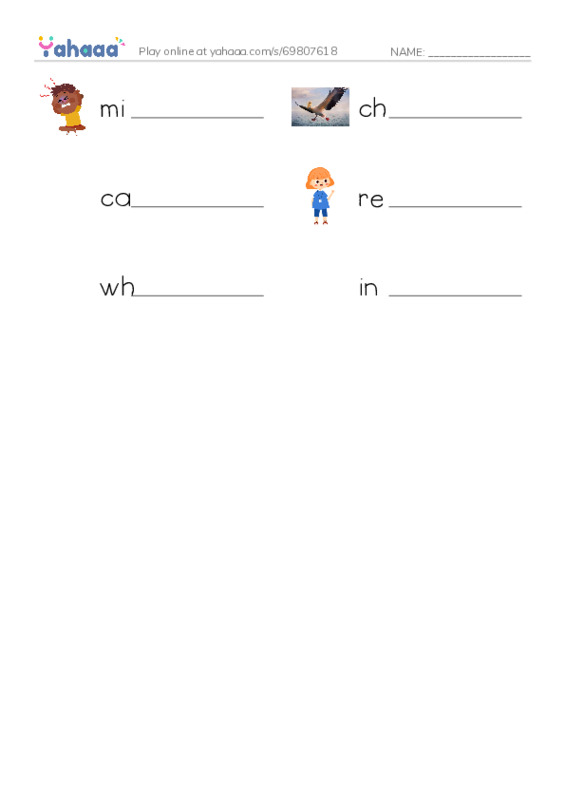 Write the word rows worksheet for miserable, chicken pox, captain and 3 more