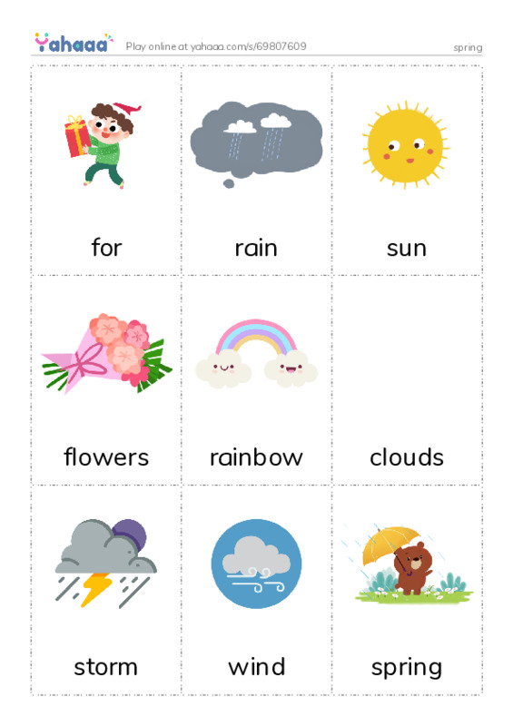 Picture flashcards worksheet for spring