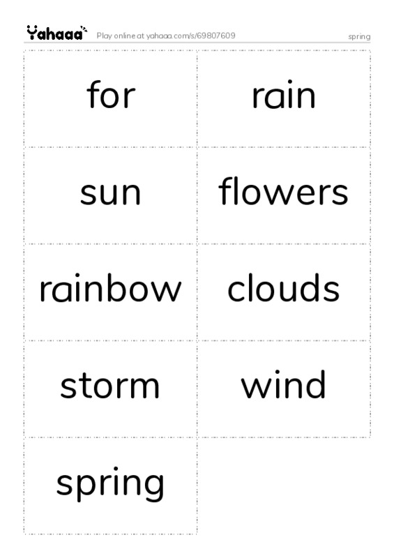 Word flashcards worksheet for spring