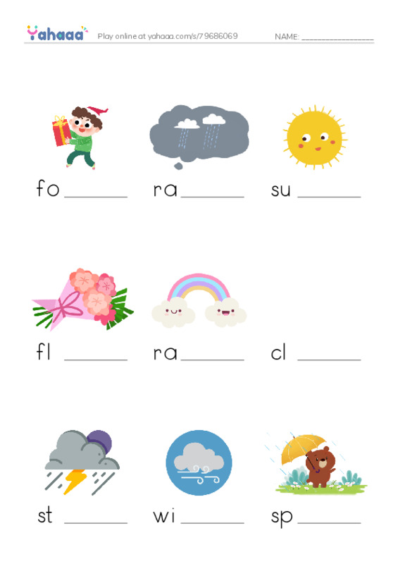 Finish the word worksheet for spring