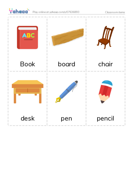Picture flashcards worksheet for Classroom items