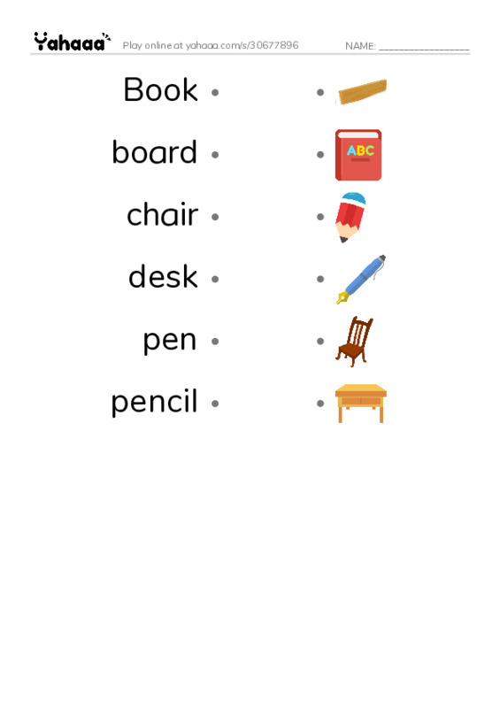 Draw a line to match worksheet for Classroom items