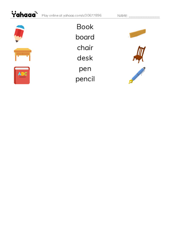 Match both sides worksheet for Classroom items