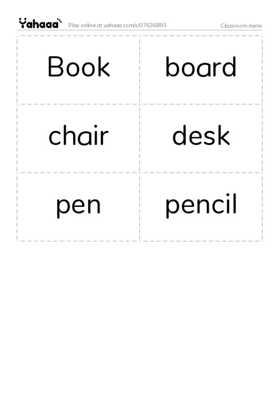 Word flashcards worksheet for Classroom items