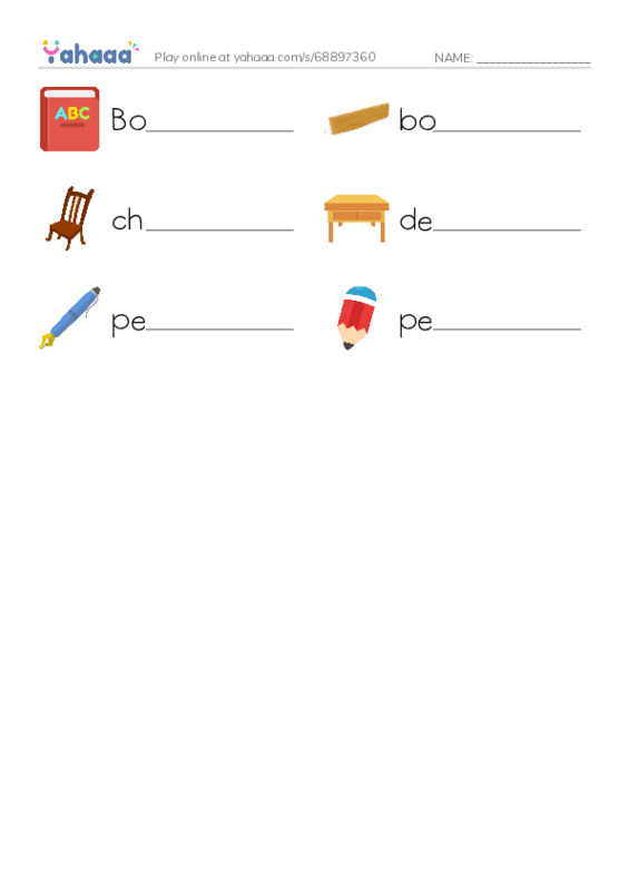 Write the word rows worksheet for Classroom items