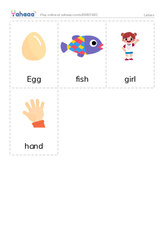 Picture flashcards worksheet for Letters