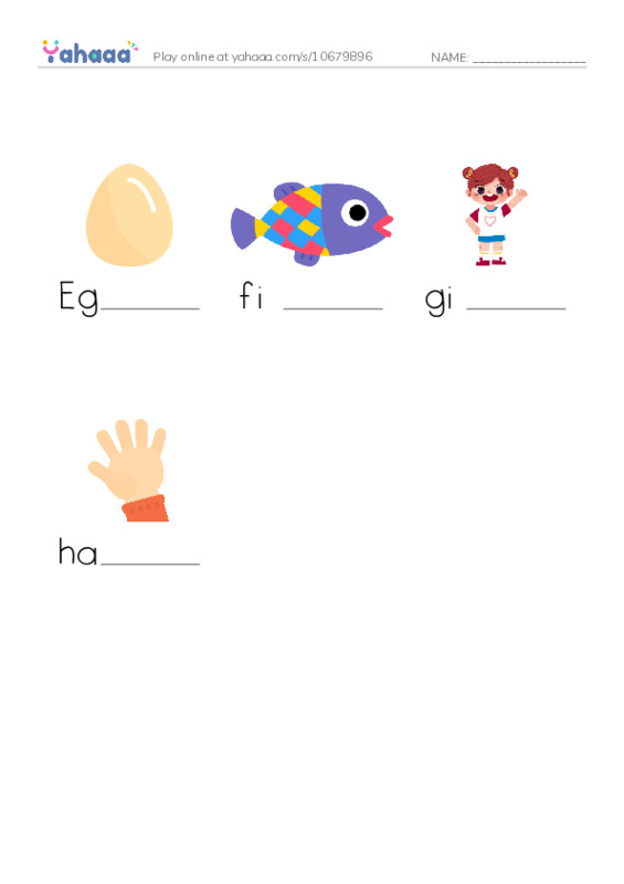 Finish the word worksheet for Letters