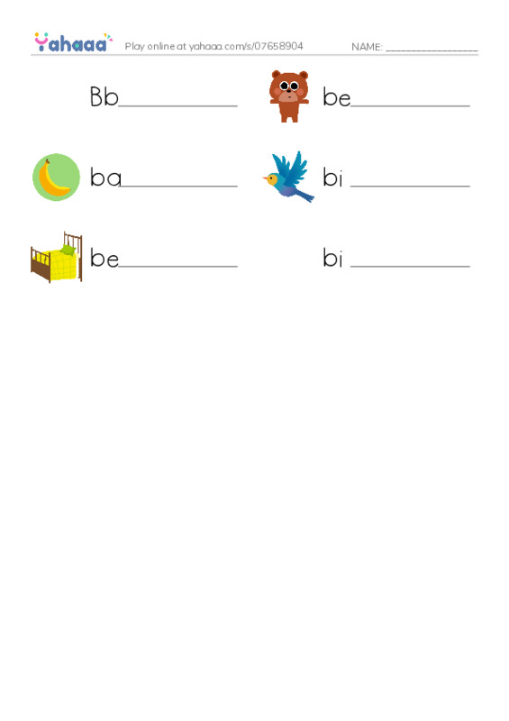 Write the word rows worksheet for Bb, bear, banana and 3 more