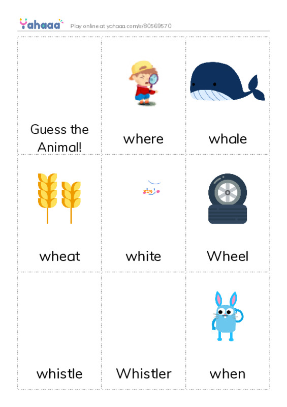 Picture flashcards worksheet for Guess the Animal!, where, whale and 12 more