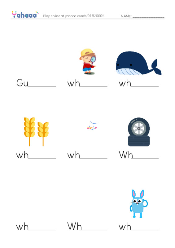 Finish the word worksheet for Guess the Animal!, where, whale and 12 more