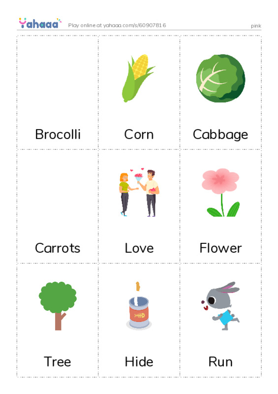 Picture flashcards worksheet for pink