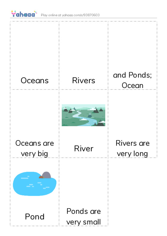 Picture flashcards worksheet for Oceans, Rivers, and Ponds;
Ocean and 5 more