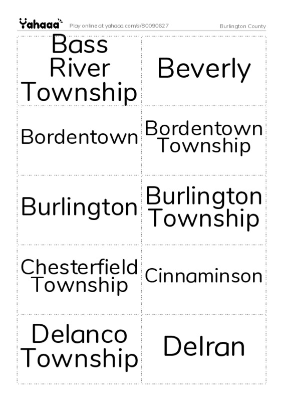 Word flashcards worksheet for Burlington County