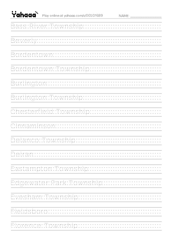 Handwriting lines worksheet for Burlington County