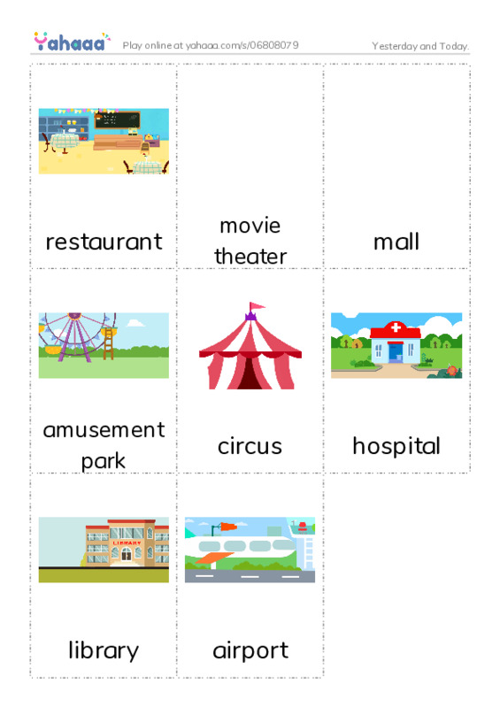 Picture flashcards worksheet for Yesterday and Today.
