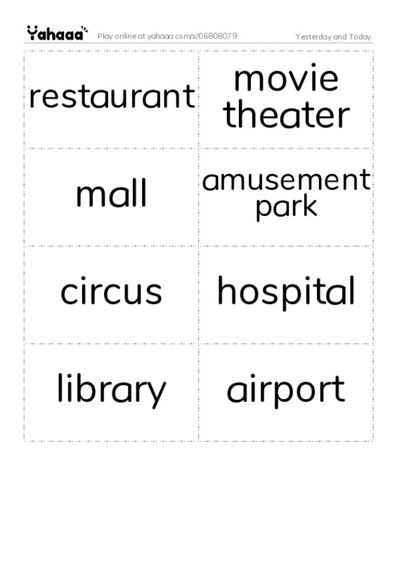 Word flashcards worksheet for Yesterday and Today.