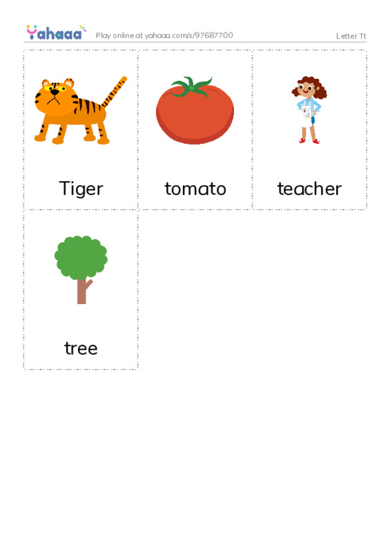 Picture flashcards worksheet for Letter Tt