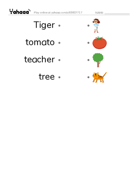 Draw a line to match worksheet for Letter Tt