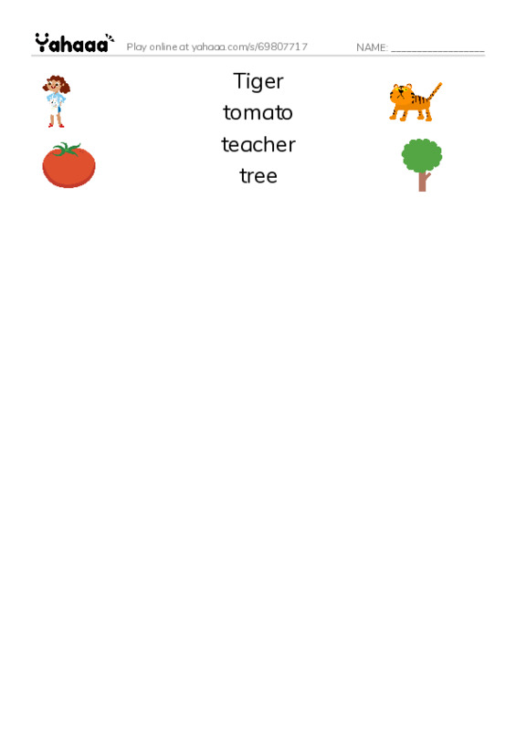 Match both sides worksheet for Letter Tt