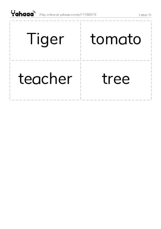 Word flashcards worksheet for Letter Tt
