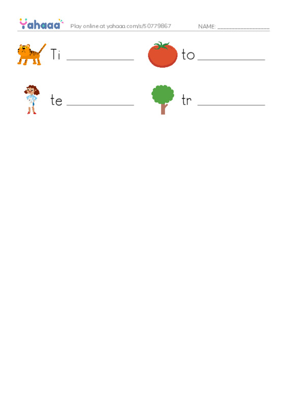 Write the word rows worksheet for Letter Tt