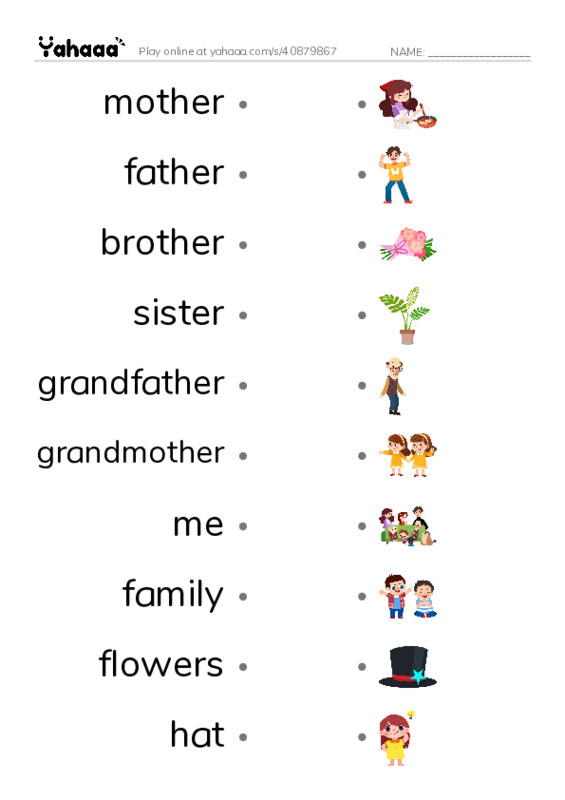 Draw a line to match worksheet for My Family