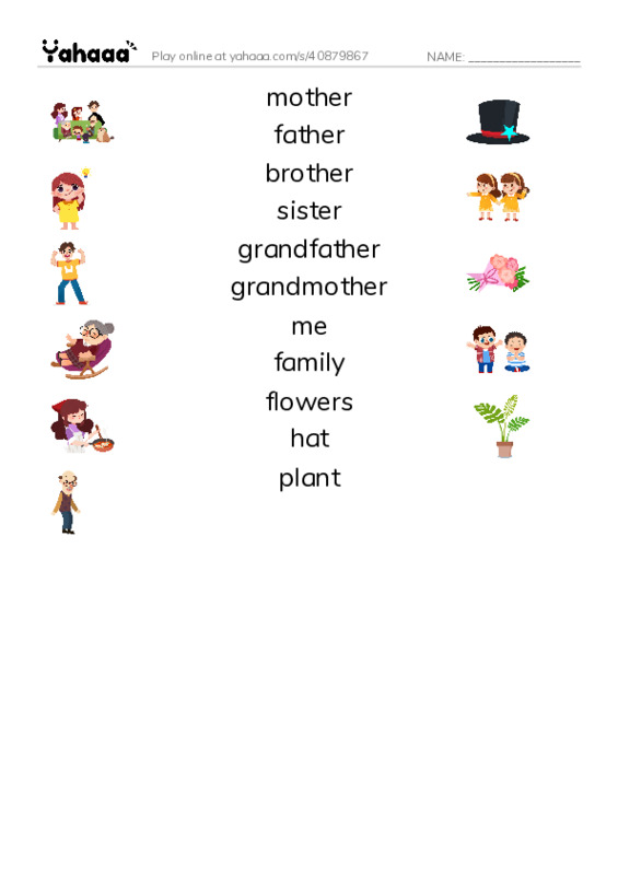 Match both sides worksheet for My Family