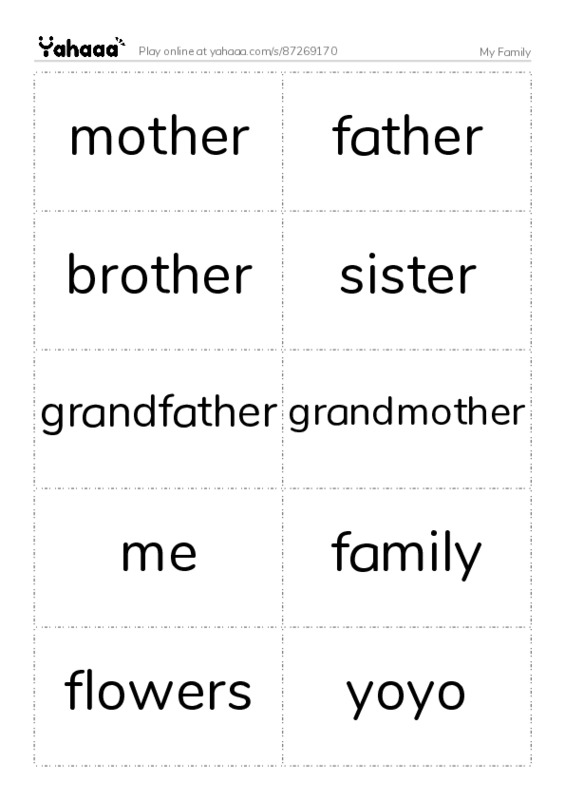 Word flashcards worksheet for My Family