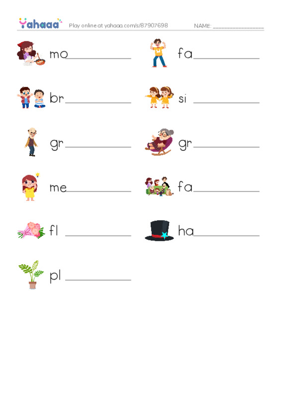 Write the word rows worksheet for My Family