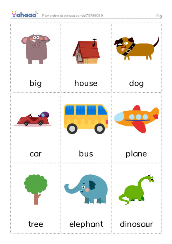 Picture flashcards worksheet for Big