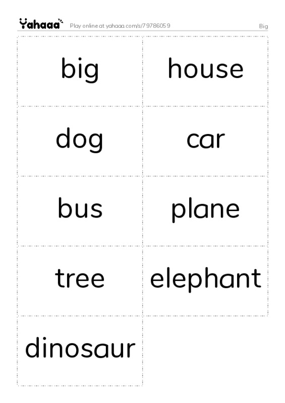 Word flashcards worksheet for Big